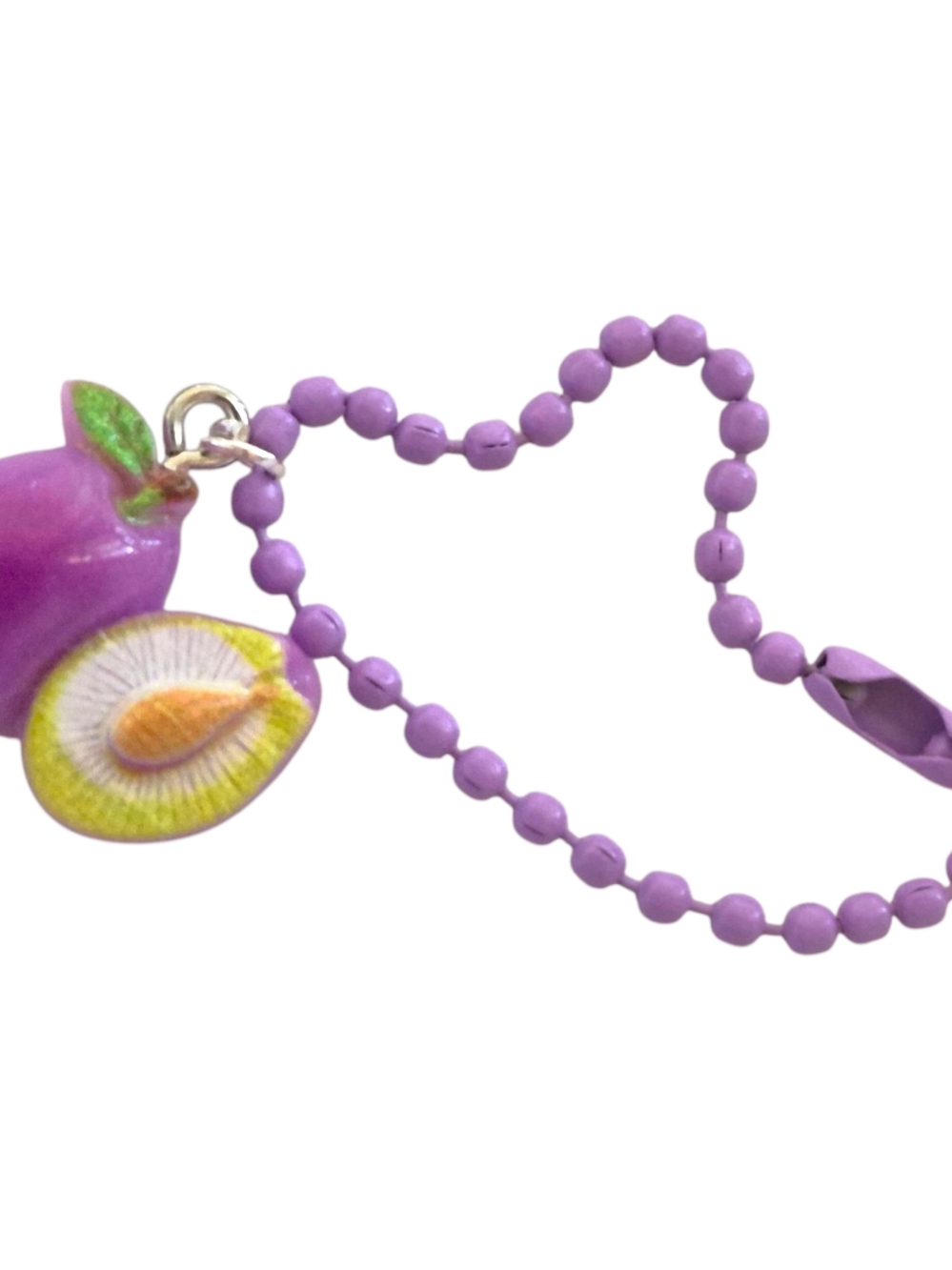 Cute Plum Zipper Charm ☆ Purple Fruit Beaded Landyard Keychain Holder Accessory
